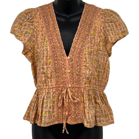 American Eagle Size Medium Floral Lace Peplum Top Blouse Orange Lace NWT New - Picture 1 of 10